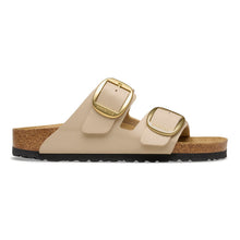 Side view of Birkenstock Arizona Big Buckle Birko-Flor sandals in Sandcastle, showcasing adjustable straps and comfortable design.