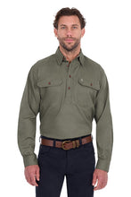 Thomas Cook heavy drill shirt with half placket featuring a collar and long sleeves, designed for durable workwear.